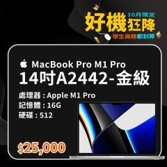【樺仔10月優惠】 Macbook Pro  A2442 金級 ( M1 Pro 晶片/16G記憶體 /512G SSD)  