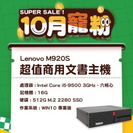 【樺仔10月快閃優惠】 Lenovo M920S i5-9500 Win10 無線網路  (16G 記憶體 + 512G SSD )