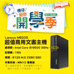 【樺仔9月快閃優惠】 Lenovo M920S i5-9500 Win10 無線網路  (16G 記憶體 + 512G SSD )